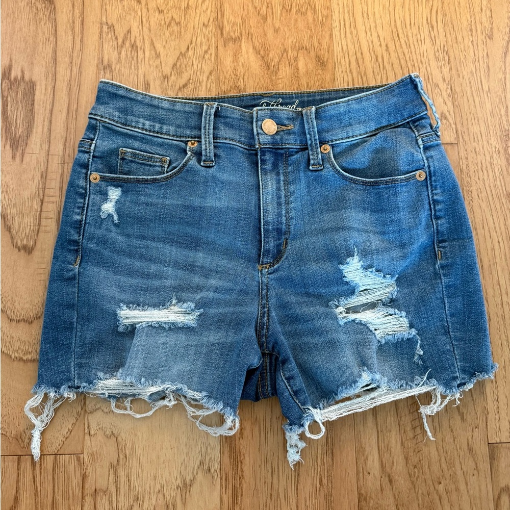 High rise midi denim shorts
